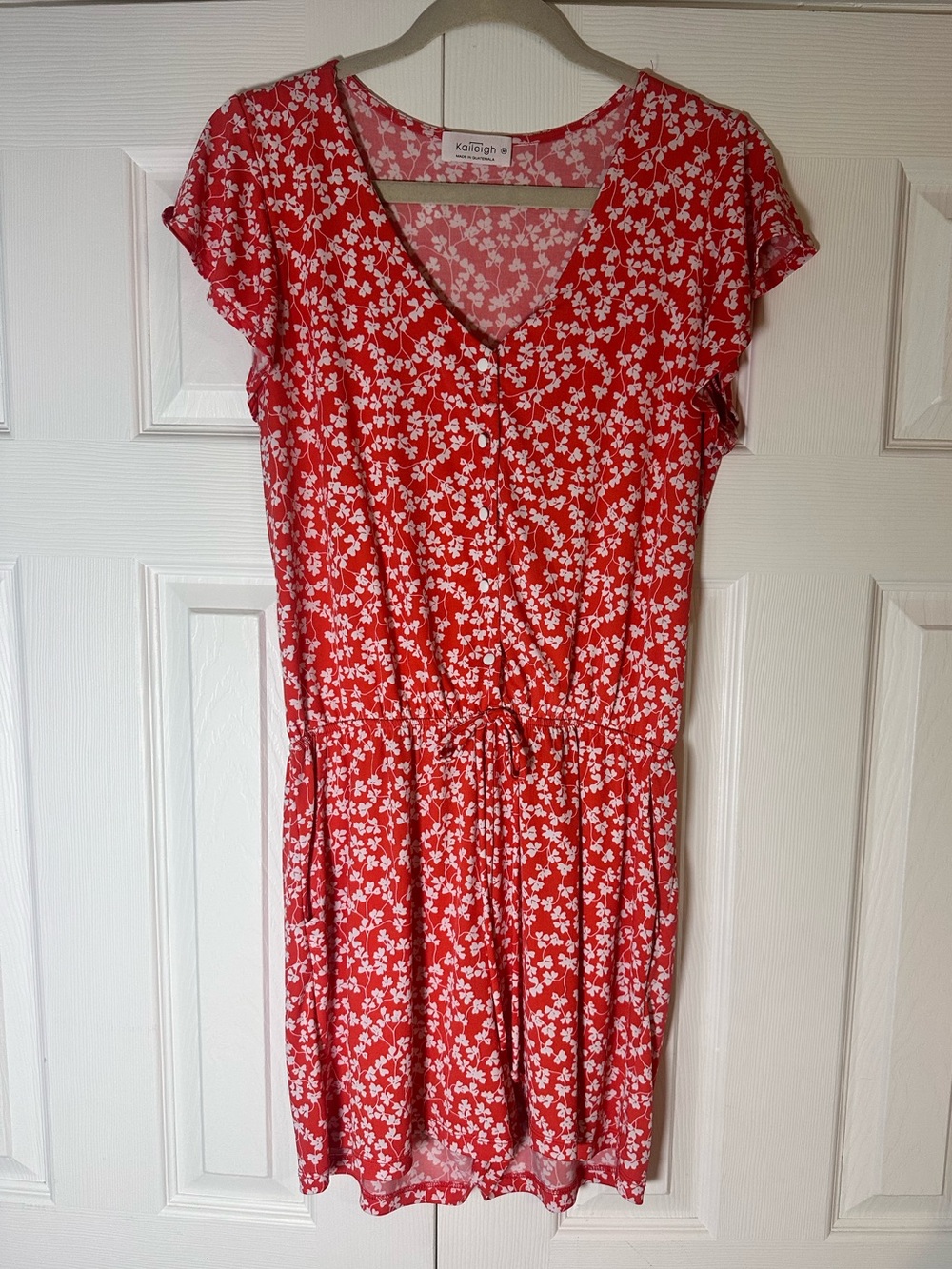 Kaileigh Red Ditsy Floral Drawstring V-Neck Romper